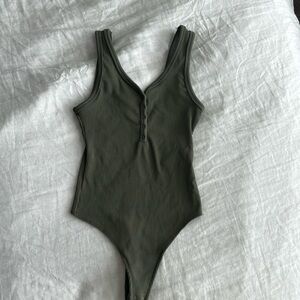Abercrombie & Fitch ribbed green thong bodysuit